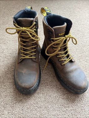 Dr. Martens Brown Leather Boots with Yellow-Black Laces